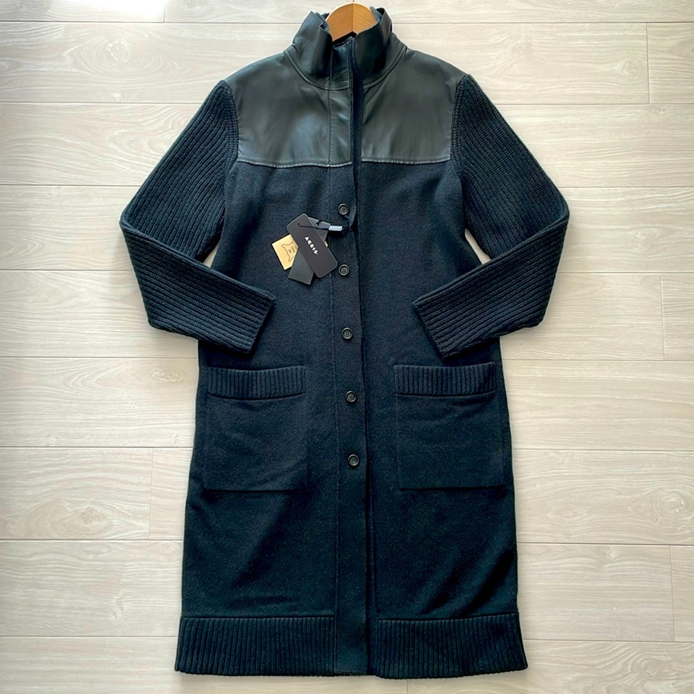 Akris Pine Green Italian Cashmere & Napa Leather Cardigan - Picture 4 of 16